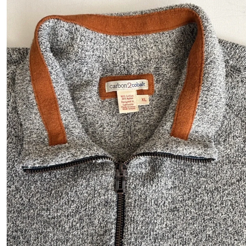 Carbon‎ 2 Cobalt Mens XL Grey Marl Quarter Zip Cotton Blend Pullover Sweater